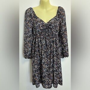 CHELSEA28 Babydoll Puff Sleeve Navy Floral Mini Dress Size S